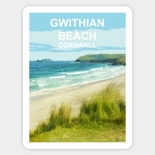 Gwithian Cornwall. Hayle Godrevy. Cornish gift. Travel poster Sticker